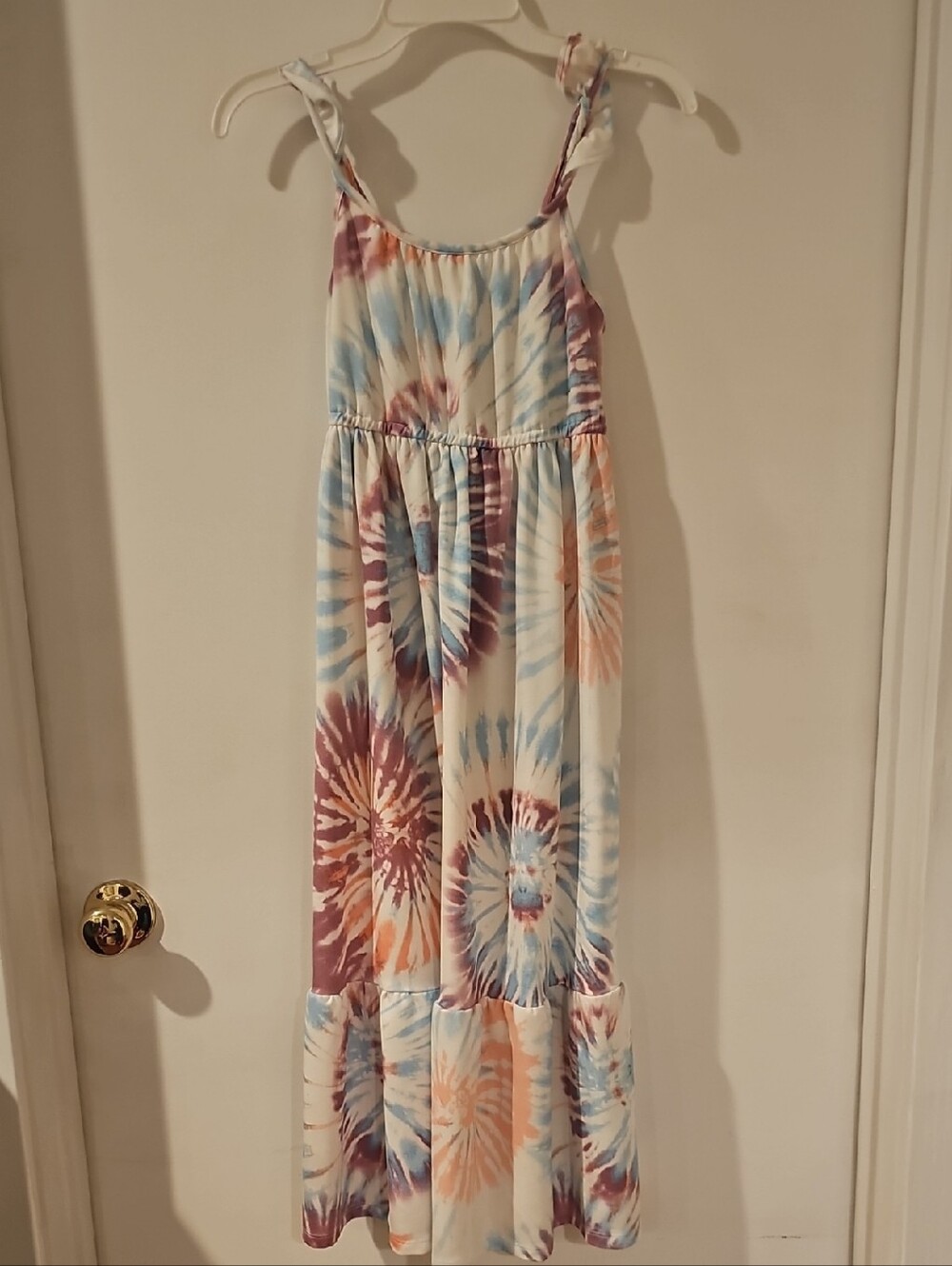 32 Degrees Cool Tie-Dye Maxi Sundress in Pastel Blue, Mauve & Peach Girls Sz 7-8